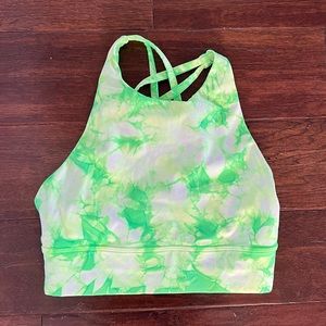 Lululemon size 6 high neck long line energy bra green tie dye